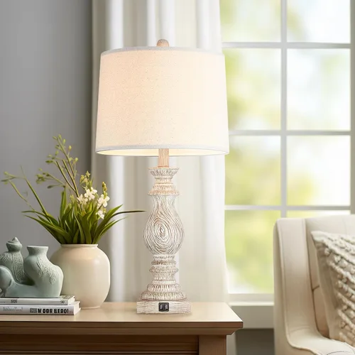 Miniatura 5 de 26.3” Rustic Table Lamps Set of 2 for Living Room Bedroom Beside Lamps with USB Charging Ports,Vintage Nightstand Lamp Farmhouse Dimmable End Table
