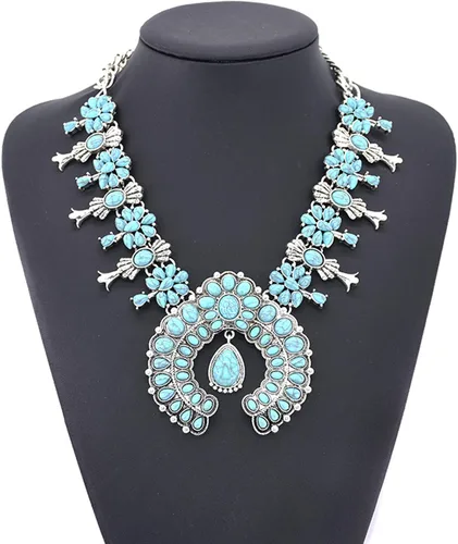 Miniatura 2 de Collar Lovage con dije de flor color turquesa para mujer