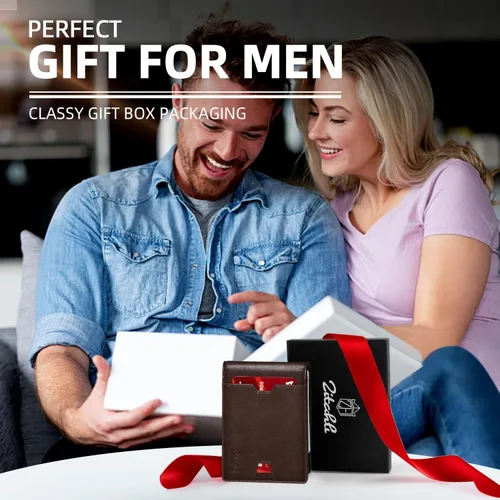 Miniatura 42 de Zitahli Billetera para hombre, de piel fina, con bloqueo RFID, minimalista, plegable, tarjetero con caja de regalo