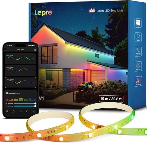 Lepro SW1 AI - Tira de luces LED inteligentes para exteriores, tiras de luz RGBCW impermeables IP65 de 32.8 pies, 2700K-5700K blanco cálido