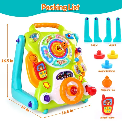 Miniatura 9 de Caminador 3 en 1 para niños y niñas, juguete para sentarse a pie, centro de actividades, tabla de dibujo, juguetes para bebés para regalos