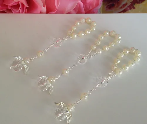 Miniatura 5 de 25 Pc Ivory Color Baptism Favors with Angels Mini Rosaries Silver Plated Acrylic Beads Recuerditos De Bautismo Christening Favors Decenarios Decades