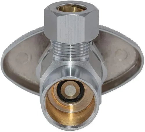 Miniatura 3 de Eastman Válvula de tope de ángulo de entrada de latón de 3/8 de pulgada de diámetro exterior x 1/2 pulgada Nom. Sudor Multi-Giros de latón con mango