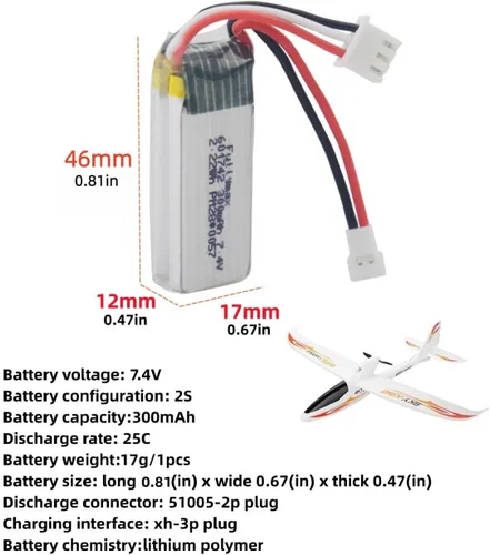 Miniatura 2 de sea jump 3 unids 7.4 V 300 mAh batería de litio+1to3 línea de conversión de carga para WLToys F959 XK DHC-2 A600 A700 A800 A430 planeador remoto