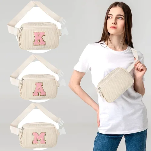 Miniatura 2 de Riñonera cruzada pequeña para mujeres y hombres, bolsa cruzada para deportes, viajes, correr, entrenamiento casual, pana beige-rosa A, A