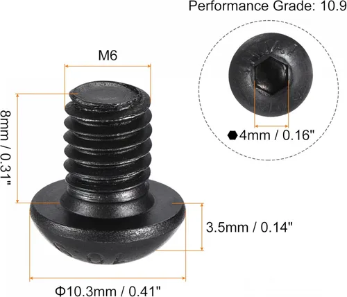 Miniatura 2 de uxcell Tornillos de cabeza de botón hexagonal M6x8mm Tornillos de acero de aleación 25pcs