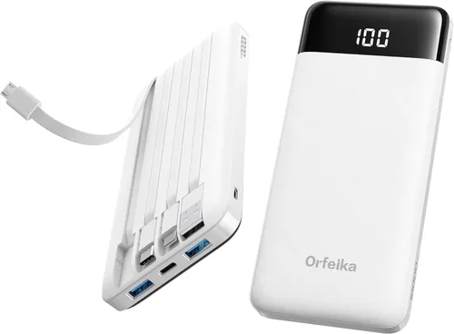 Miniatura 11 de Orfeika Cargador de teléfono portátil, Banco de energía portátil de 10000mAh con cables incorporados, paquete de batería esencial para viajes