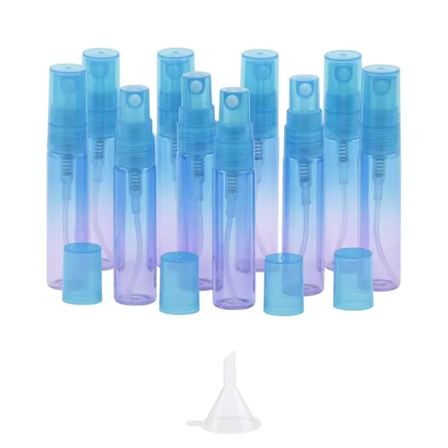 Juego de 10 botellas pulverizadoras de muestra, botellas de vidrio vacías de 0.17 onzas líquidas con embudo, pequeños frascos rociadores
