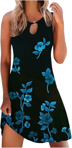 Holiday Party Dress, Sexy Dresses for Women, Women's Dress Flower Prom Dresses Teens Spring and Summer Cut-Out Sleeveless Waist Fitting Printed