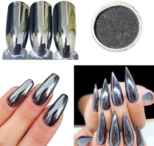 Miniatura 2 de 1 unidad de polvo de uñas cromado negro con purpurina en polvo de pigmento cromado brillante para uñas de espejo de uñas cromadas en polvo metálico