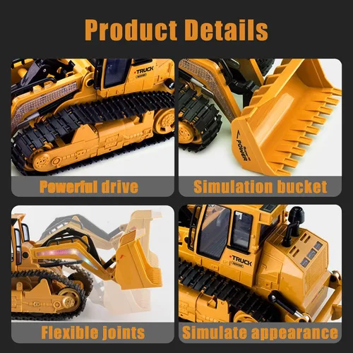 Miniatura 5 de Bulldozer RC, camión de construcción de control remoto de 10 canales, cargador rc, juguetes de juego RC para niños, con luces y sonido, tractor tipo