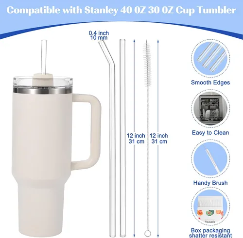 Miniatura 2 de 12 piezas de pajitas de vidrio de repuesto para Stanley - Compatibles con vasos Stanley de 40 oz y 30 oz, pajitas de vidrio transparentes