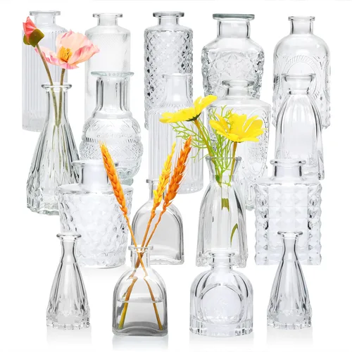 Miniatura 21 de Juego de jarrones de flores negros, jarrón de cristal a granel juego de 8, mini jarrones de sabor artístico y cultural para decoración de oficina