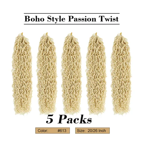 Miniatura 6 de SOKU Pelo rubio de ganchillo mini Passion Twist de 20 pulgadas – 5 paquetes de cabello de ganchillo senegalés pretrenzado 613 Majesty Twist Crochet