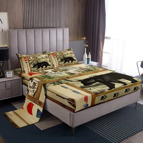 Miniatura 36 de Erosebridal Woodland Animals Bed Sheets Twin Bear Deer Wolf Hunting Theme Sheet Set for Kids Boys Girls Rustic Cabin Lodge Decor Sheets Farmhouse