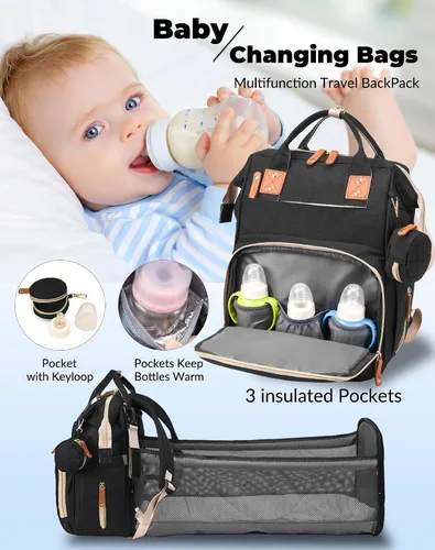 Miniatura 2 de Bolsa de pañales con estación de cambio, mochila impermeable 3 en 1 para pañales de bebé con almohadilla de cambio plegable, mochila de viaje grande