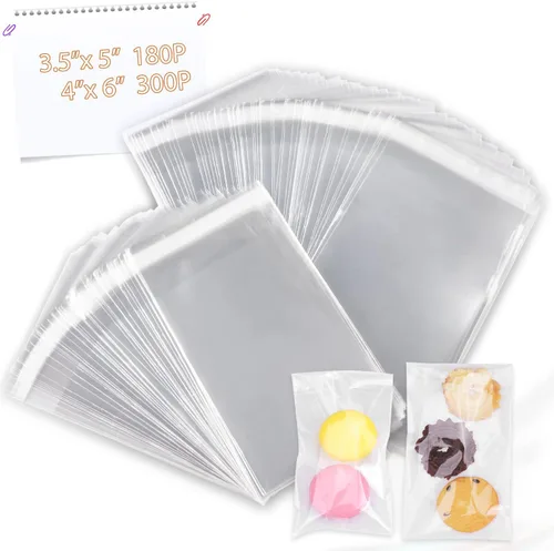 480 bolsas de celofán resellables transparentes de 2 tamaños con 180 PCS de 3.5 x 5 pulgadas, 300 PCS de 4 x 6 pulgadas, buenas para panadería,