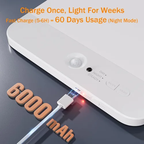 Miniatura 3 de NARUNDREN Lámpara de techo recargable con sensor de movimiento con control remoto, luces de techo inalámbricas que funcionan con baterías, luz