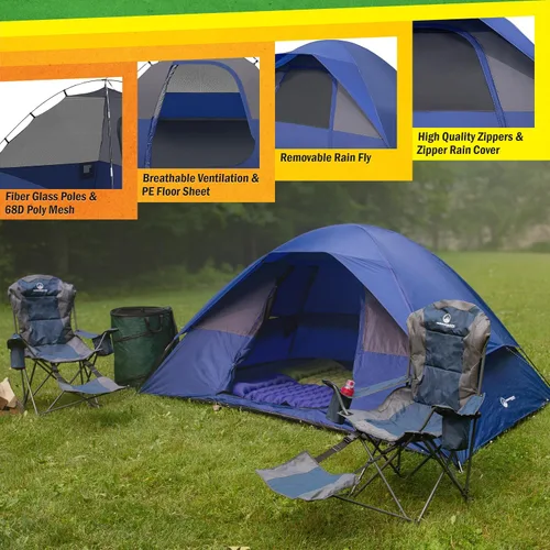 Miniatura 3 de Camping Tent - Water-Resistant Cabin Style Outdoor Shelter with Built-in Screen Tent and Carrying Bag by Wakeman Outdoors Azul