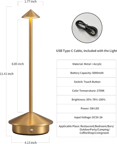 Miniatura 5 de Juego de 2 lámparas de mesa modernas inalámbricas, lámparas de escritorio LED portátiles, iluminación con batería recargable de 5000mAh