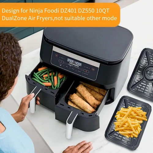 Miniatura 8 de Bandeja de parrilla para freidora de aire para Ninja Foodi DZ401 DZ550 Air Fryers DualZone de 10QT, accesorios de repuesto para freidora de aire