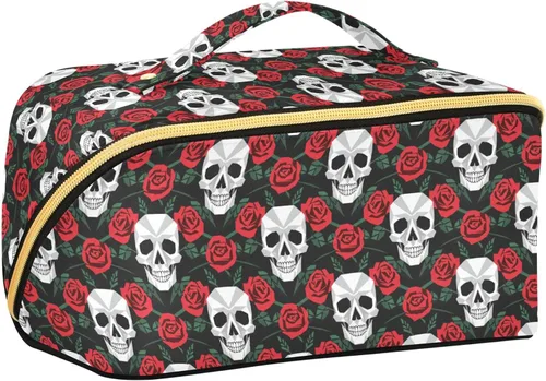 Miniatura 12 de Bolsa Organizadora de Maquillaje, Bolsa de Maquillaje de Halloween con Murciélagos Negros y Cielo Nocturno con Estrellas, Bolsa de Maquillaje