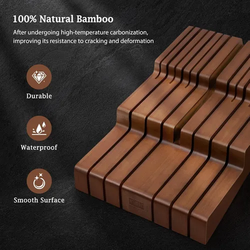 Miniatura 2 de HOSHANHO Bloque de cuchillos en el cajón, organizador grande de cajones de cuchillos de bambú para 12 cuchillos, soporte para cuchillos de cocina