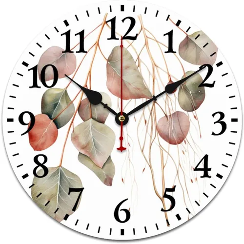 Miniatura 11 de Reloj de pared de madera de 10 pulgadas, acuarela, rústico, eucalipto, reloj de pared de madera rústica, cuarzo, sin tictac, número arábigo, hoja