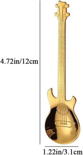 Miniatura 2 de Cuchara de café Cuchara de oro Herramienta creativa para beber de acero inoxidable Vajilla en forma de guitarra Negro Cubiertos (Plata)