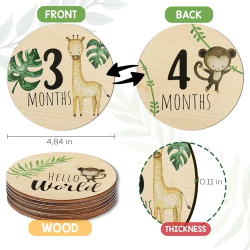 Miniatura 5 de Tarjetas de hitos mensuales de madera para bebés con letrero de anuncio, regalos de embarazo y baby shower para niños y niñas, accesorios