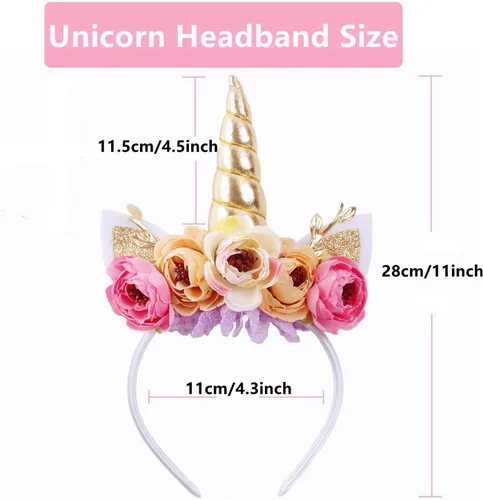 Miniatura 2 de Nishine Diadema de cuerno de unicornio con purpurina para niñas, diadema de camelia pony, banda para el pelo de flores, tiara para fiesta, regalo