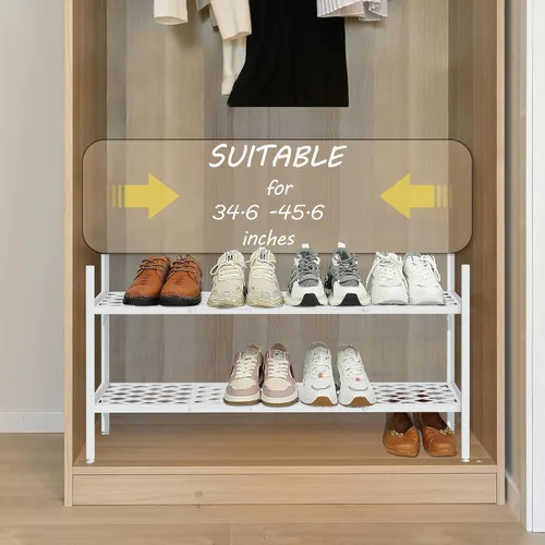 Miniatura 6 de Zapatero expandible organizador de zapatos de metal, 2 niveles apilable largo soporte de almacenamiento de zapatos para armario, piso, entrada