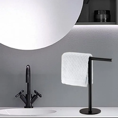 Miniatura 8 de Soporte para toallas de mano para baño, tocador, encimera, color negro mate, en forma de T, toallero, toallero, barra de toalla para baño, cocina