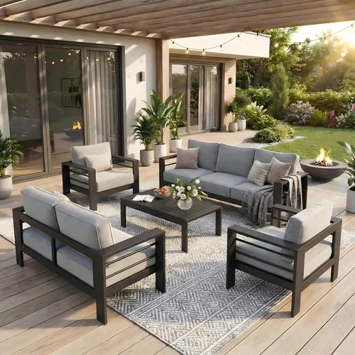 Miniatura 9 de Solaste Aluminum Patio Sofa with Coffee Table,3 PCS Patio Furniture Set with Cushions, All-Weather Outdoor Sofa for Balcony, Deck, Backyard, Porch