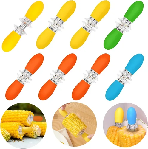 Miniatura 9 de 16 unidades/8 pares de soportes de maíz negro – soportes de mazorca de maíz de acero inoxidable, brochetas de diseño entrelazado para cocinar