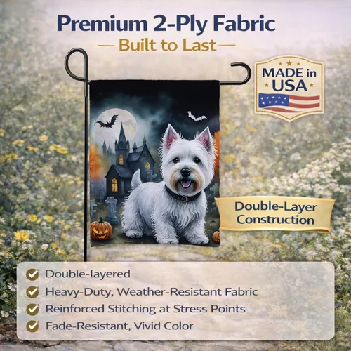 Miniatura 5 de Caroline's Treasures DAC2058GF Westie Spooky - Bandera de jardín de Halloween para buzón, bandera decorativa para patio exterior, patio, obras