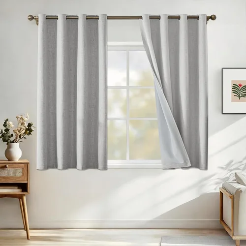 Miniatura 52 de Cortinas de lino 100% opacas para dormitorio, cortinas opacas de 45 pulgadas de largo, cortinas de oscurecimiento de habitación para sala de estar