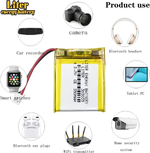 Miniatura 5 de Litro 3.7V 350mAh 303035 Lipo batería recargable de iones de litio con conector JST 0.079 in