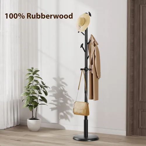 Miniatura 5 de Taitiy Perchero de madera maciza independiente con 10 ganchos para dormitorio, sala de estar, entrada, soporte resistente para sombreros, abrigos