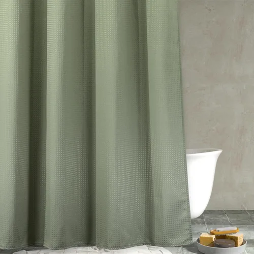 Miniatura 25 de Cortina de ducha negra con tejido de gofre: cortinas de ducha de tela texturizada resistente para baño, repelente al agua, 256 GSM, cortina de baño