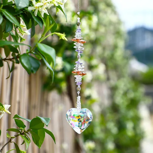 Miniatura 2 de kanpura Atrapasoles con forma de corazón de cristal Ab de 1.772 in para ventana, atrapasoles de cristal con forma de corazón, adorno colgante de Ab