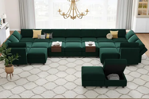 Miniatura 3 de Belffin Sofá modular grande con asiento de almacenamiento, sofá en forma de U de gran tamaño con diván reversible con sofá modular con terciopelo