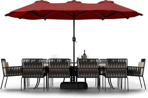 Miniatura 11 de Shintenchi Sombrilla de patio grande de 16 pies con base, sombrilla rectangular de doble cara para exteriores, sombrilla de mercado con manivela