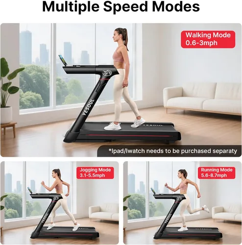Miniatura 9 de YESOUL Treadmills for Home, 3.5HP Folding Treadmill with Handrail, 300 lbs Capacity, 18-Inch Wide Deck, Quiet Shock Absorption, LED Display &