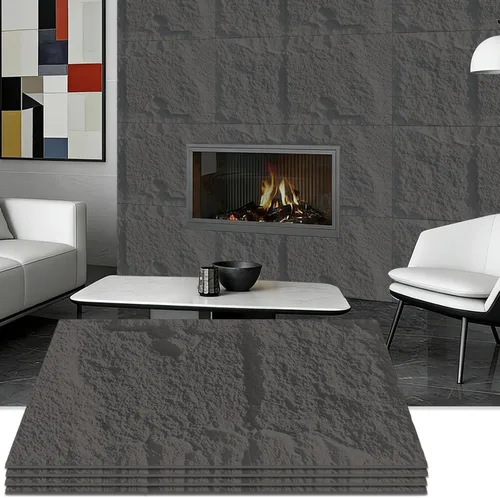 Paneles de pared de piedra sintética 3D, 4 paneles de revestimiento de poliuretano para decoración de pared interior, textura de cemento más gruesa