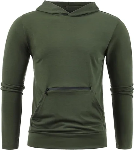 Sudadera con capucha informal dos bolsillos para hombre camiseta deportiva fina Color sólido jersey manga larga de tela