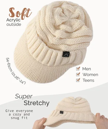 Miniatura 4 de Hat Hut Gorros de invierno para mujeres y hombres, con forro de satén, gorro de invierno para mujer, gorro con visera de ala