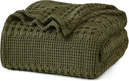 Miniatura 8 de PHF - Manta tejida de punto gofre 100% algodón, suave, ligera, transpirable, acogedora, de verano, para sofá y cama, tejida, estética, decoración