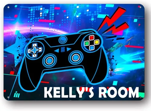 Miniatura 8 de Letrero de metal retro futurista con nombre personalizado para sala de juegos, decoración de sala de juegos, 8 x 12 pulgadas