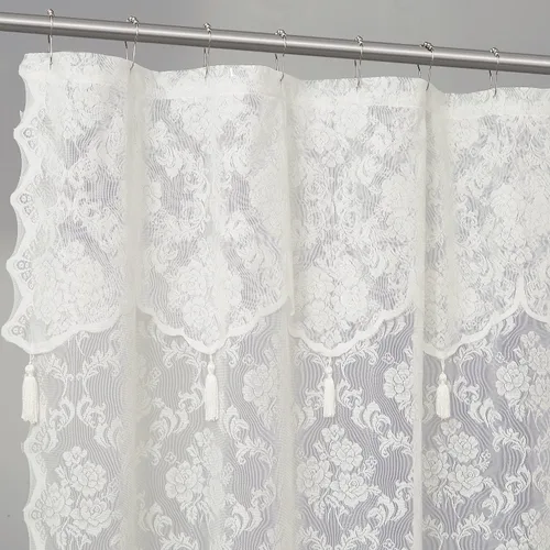 Miniatura 6 de Warm Home Designs Cortina de Ducha de Encaje de Lino con Cenefa Adjunta y Borlas Elegantes. 72 x 84 pulgadas Extra Larga para Baño. Cortina de Ducha